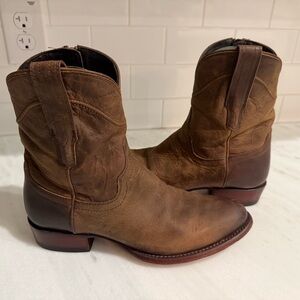Tecovas Brown Leather Cowboy Boots with Distressed Finish